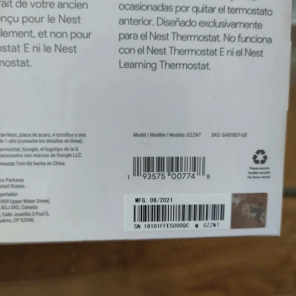 New Open Box Google G4CVZ Nest Thermostat Black and New Sealed Trim Kit